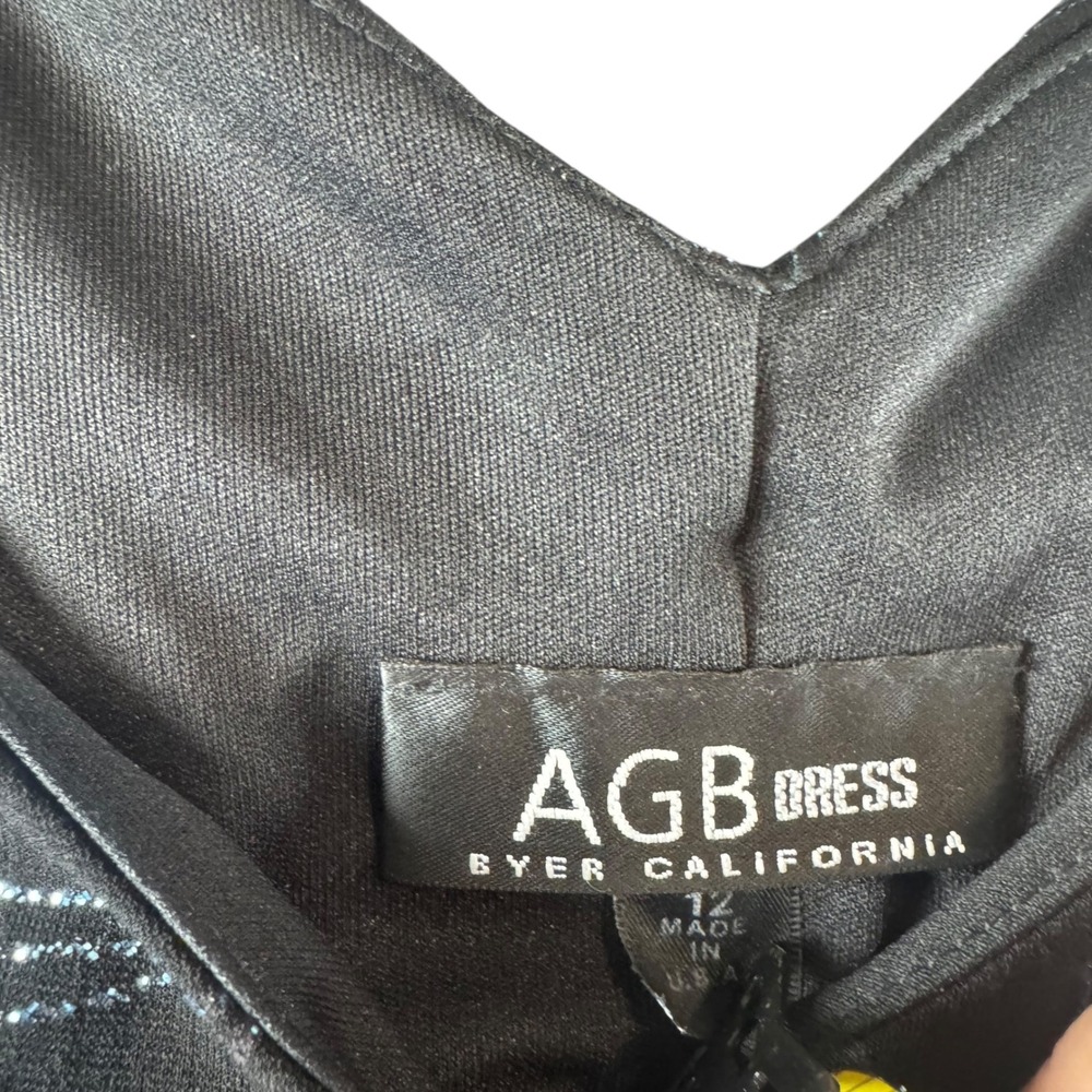 AGB Byer California Black Silver Glitter Swirl‎ Ruched Maxi Dress Size 12 V-Neck - Picture 2 of 6